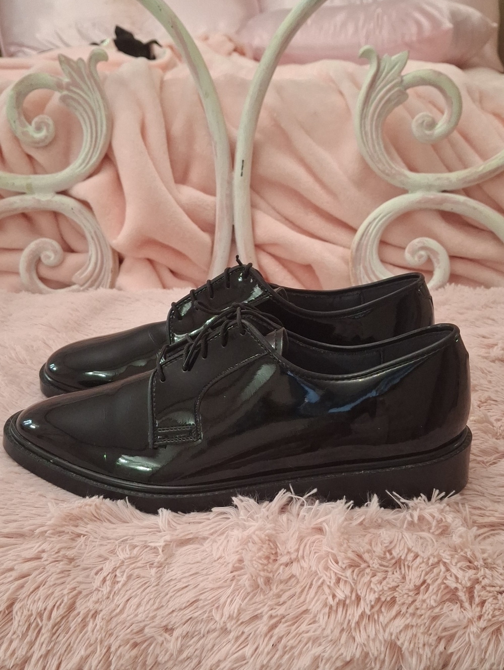 CAPPS OXFORDS Black Patent Lace-Up Men's Dress Shoes Soft Tie     Size 9